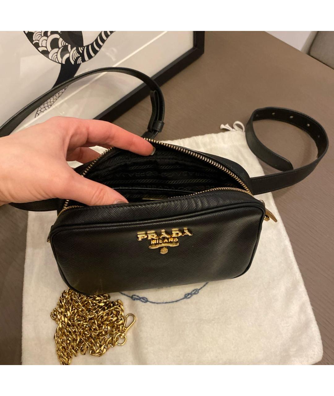 PRADA Черная кожаная поясная сумка, фото 3