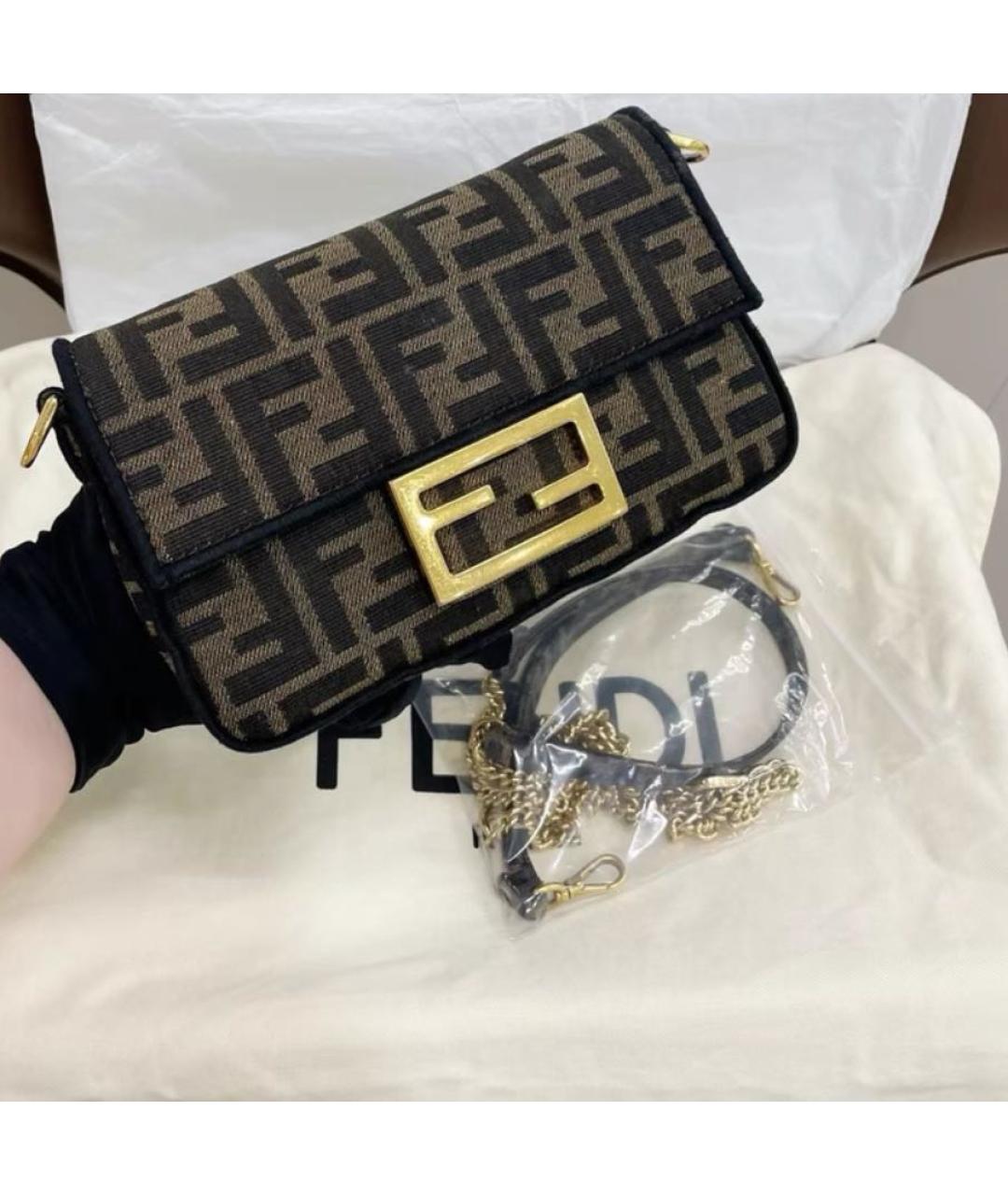 FENDI Коричневая жаккардовая сумка через плечо, фото 4