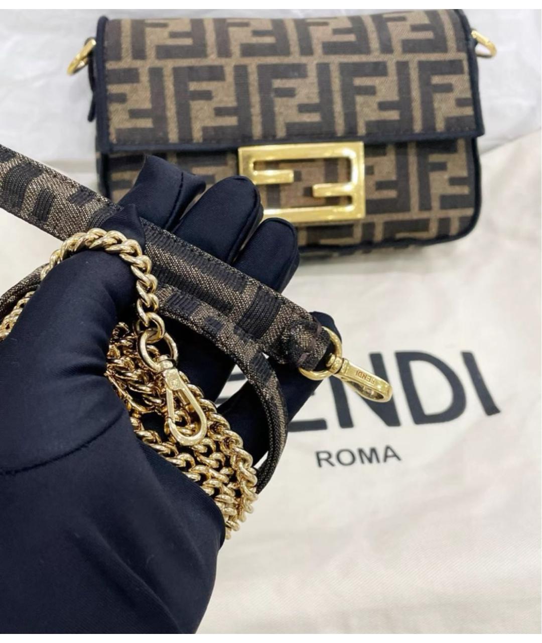 FENDI Коричневая жаккардовая сумка через плечо, фото 2