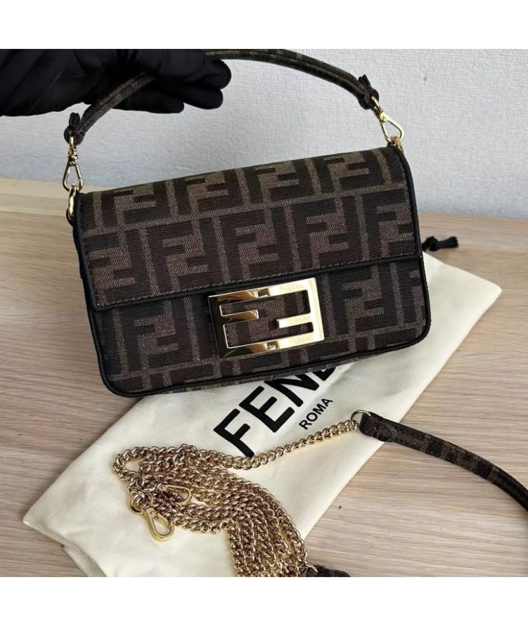 FENDI Коричневая жаккардовая сумка через плечо, фото 3