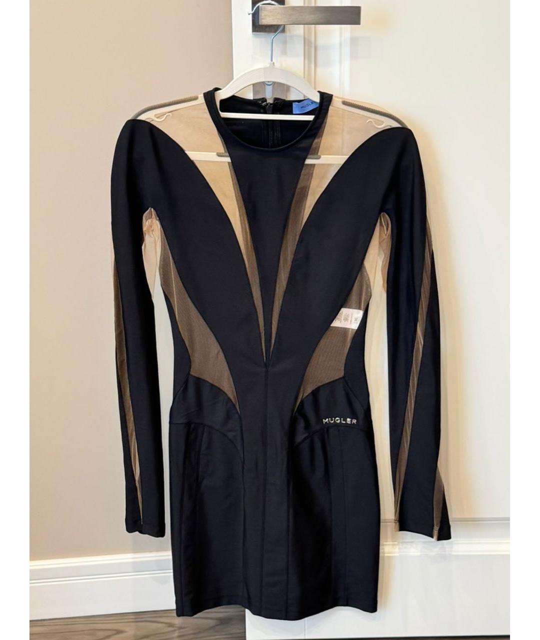 MUGLER Черное атласное коктейльное платье, фото 2