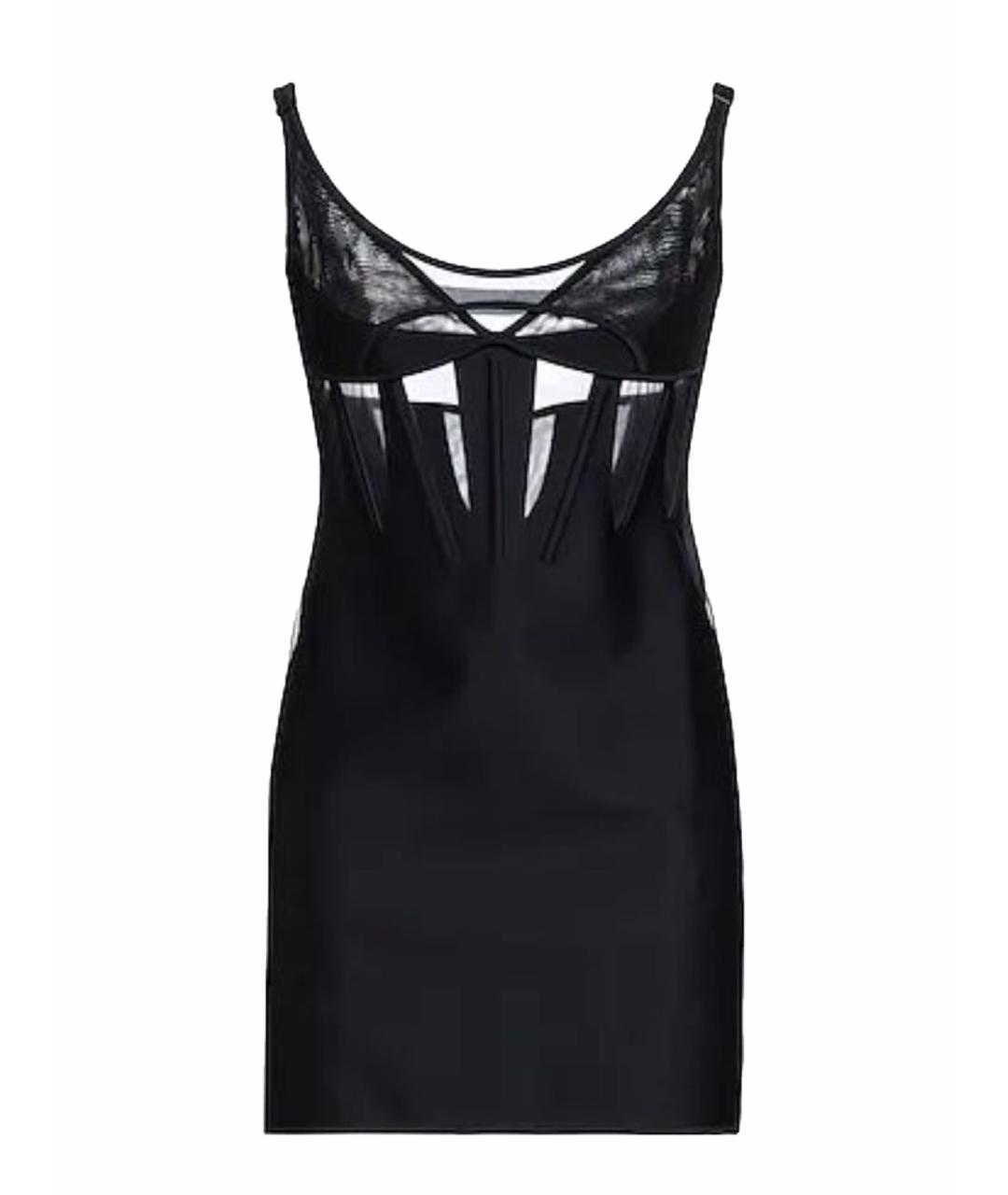 MUGLER Черное атласное вечернее платье, фото 1