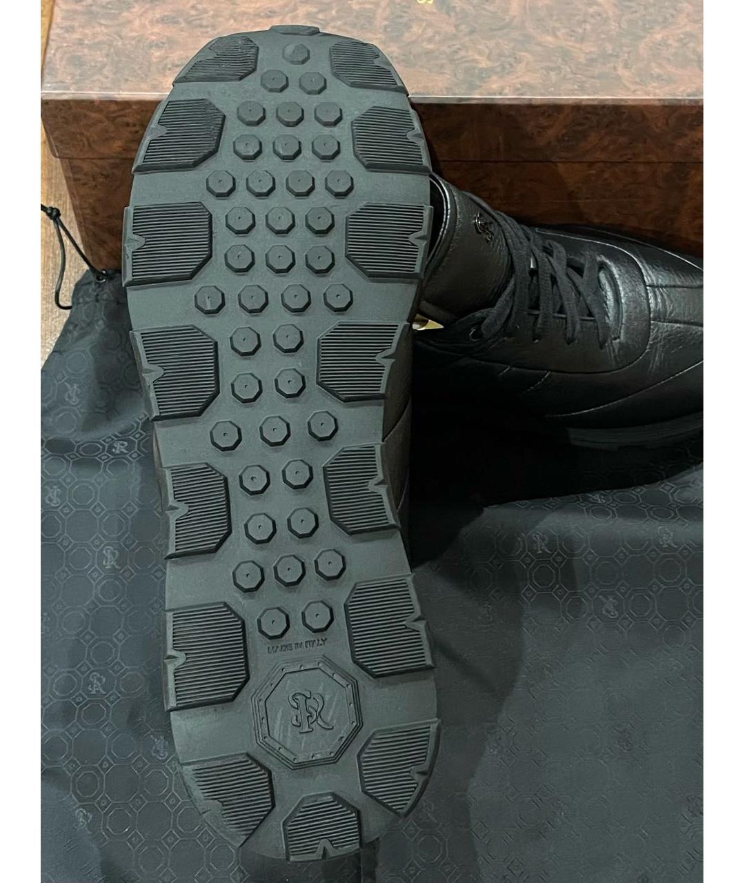 STEFANO RICCI Черные кожаные низкие кроссовки / кеды, фото 8