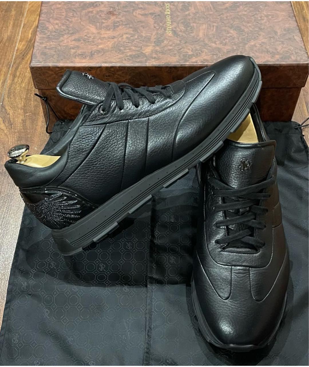 STEFANO RICCI Черные кожаные низкие кроссовки / кеды, фото 3