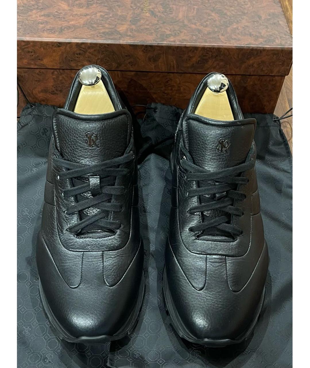 STEFANO RICCI Черные кожаные низкие кроссовки / кеды, фото 2