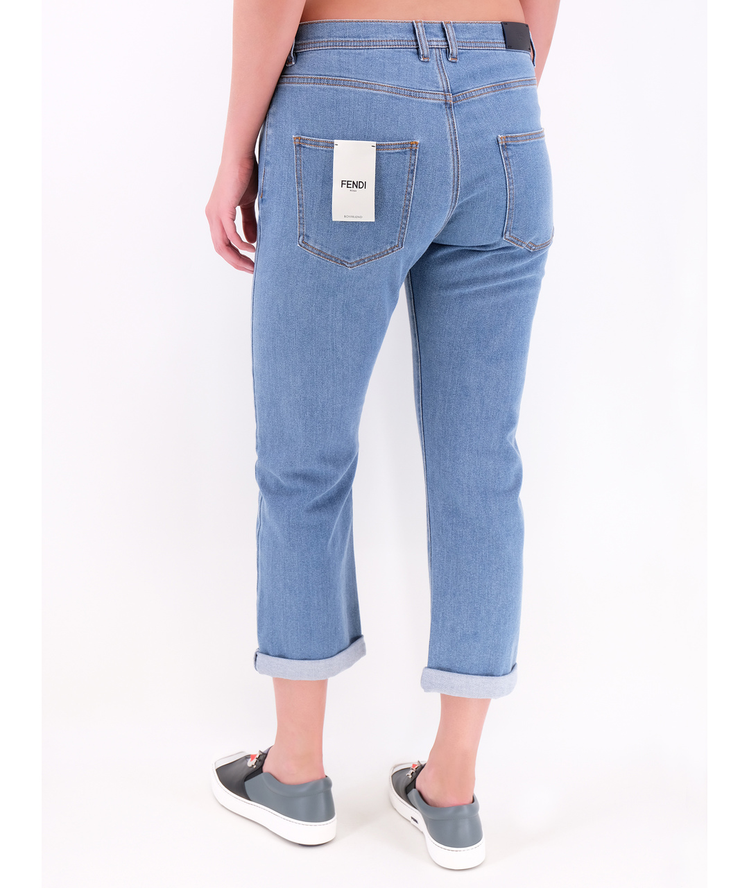 FENDI Голубые хлопко-эластановые прямые джинсы, фото 3