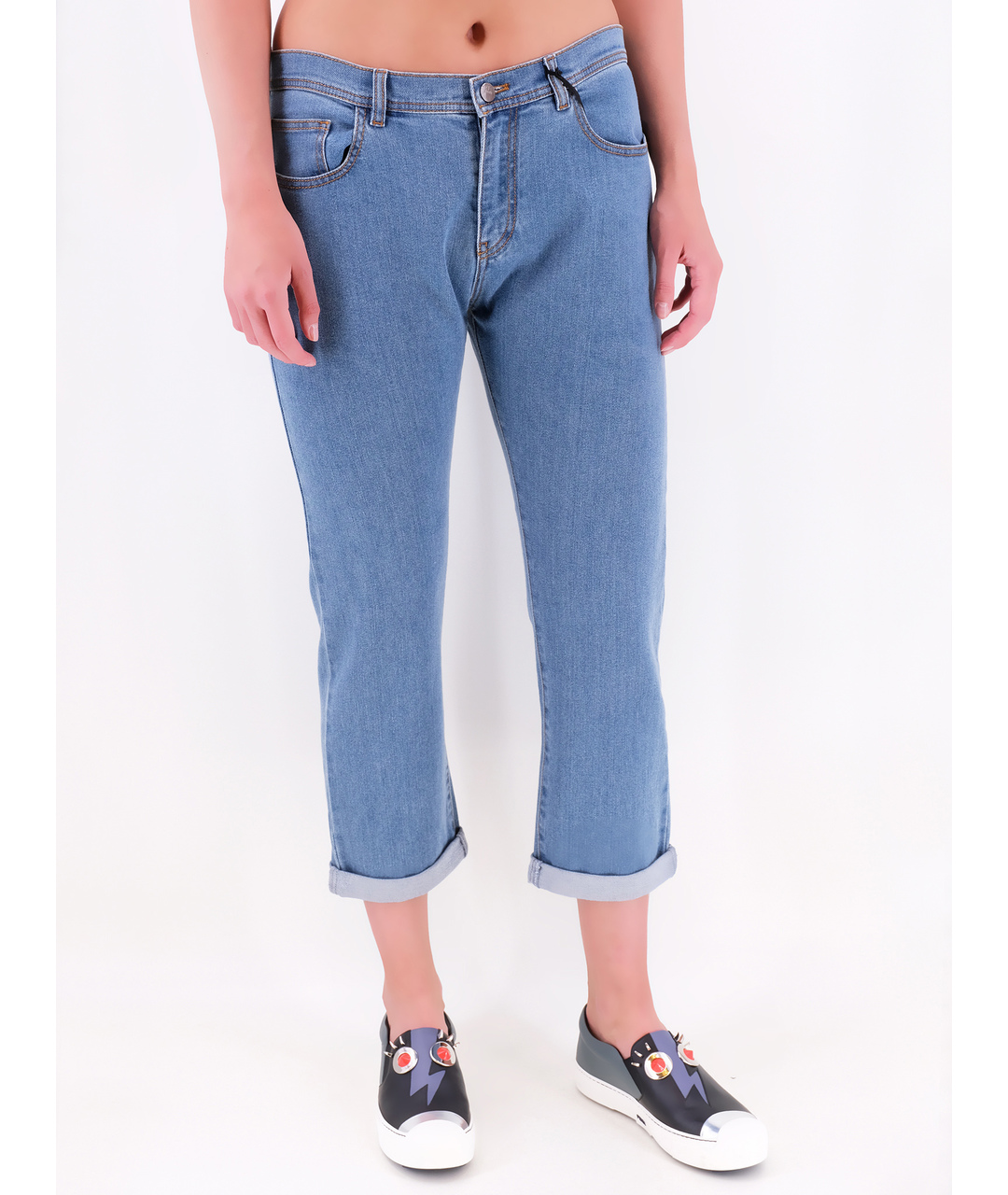 FENDI Голубые хлопко-эластановые прямые джинсы, фото 2