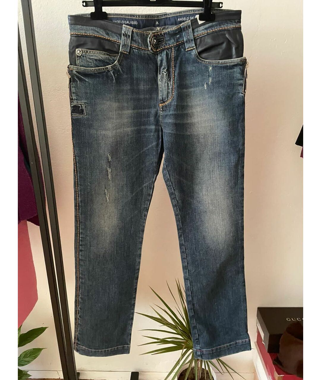 ANGELO GALASSO Синие хлопковые прямые джинсы, фото 2