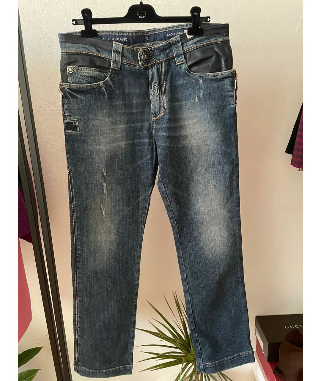 ANGELO GALASSO Синие хлопковые прямые джинсы, фото 8