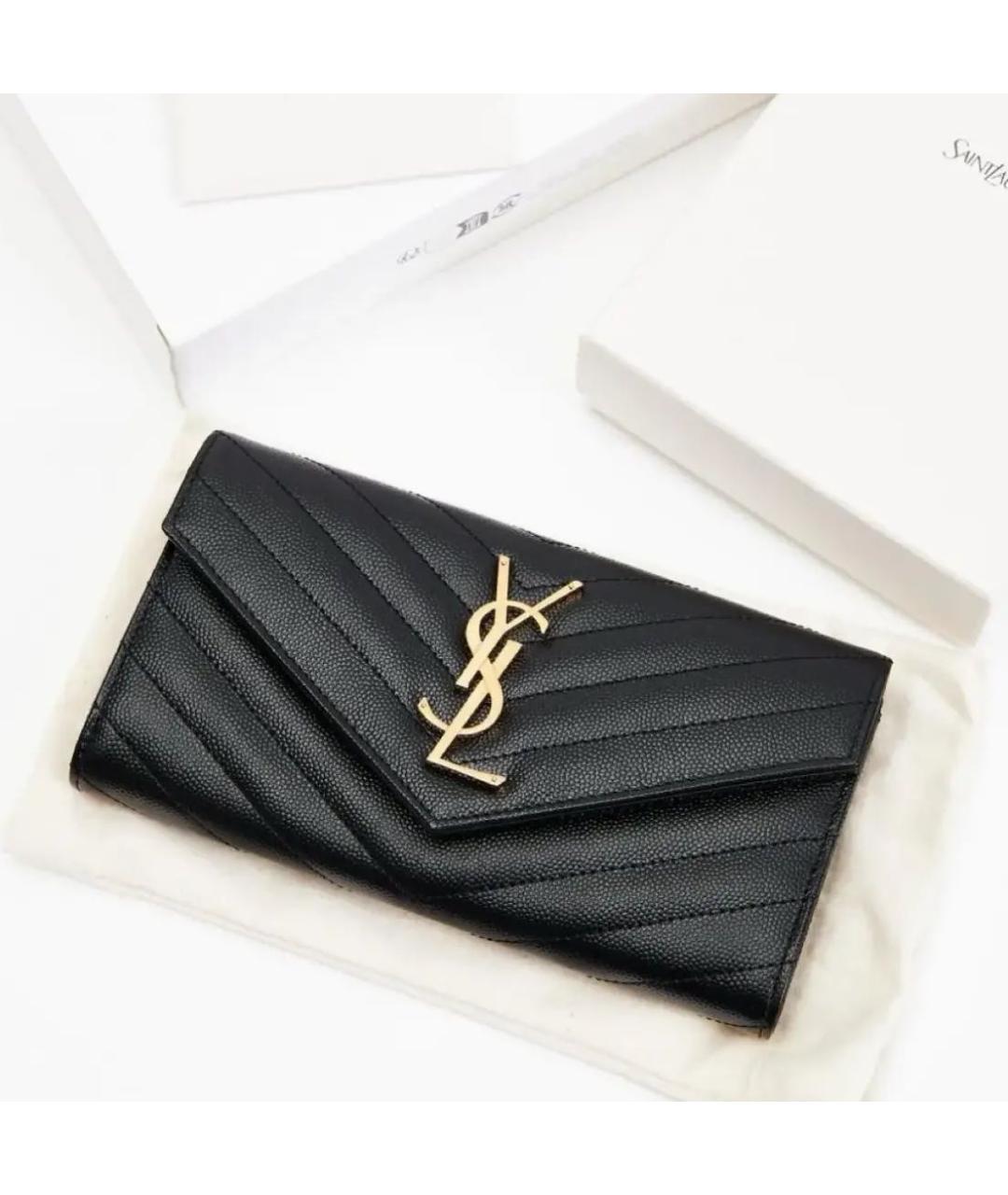 SAINT LAURENT Черный кожаный кошелек, фото 4