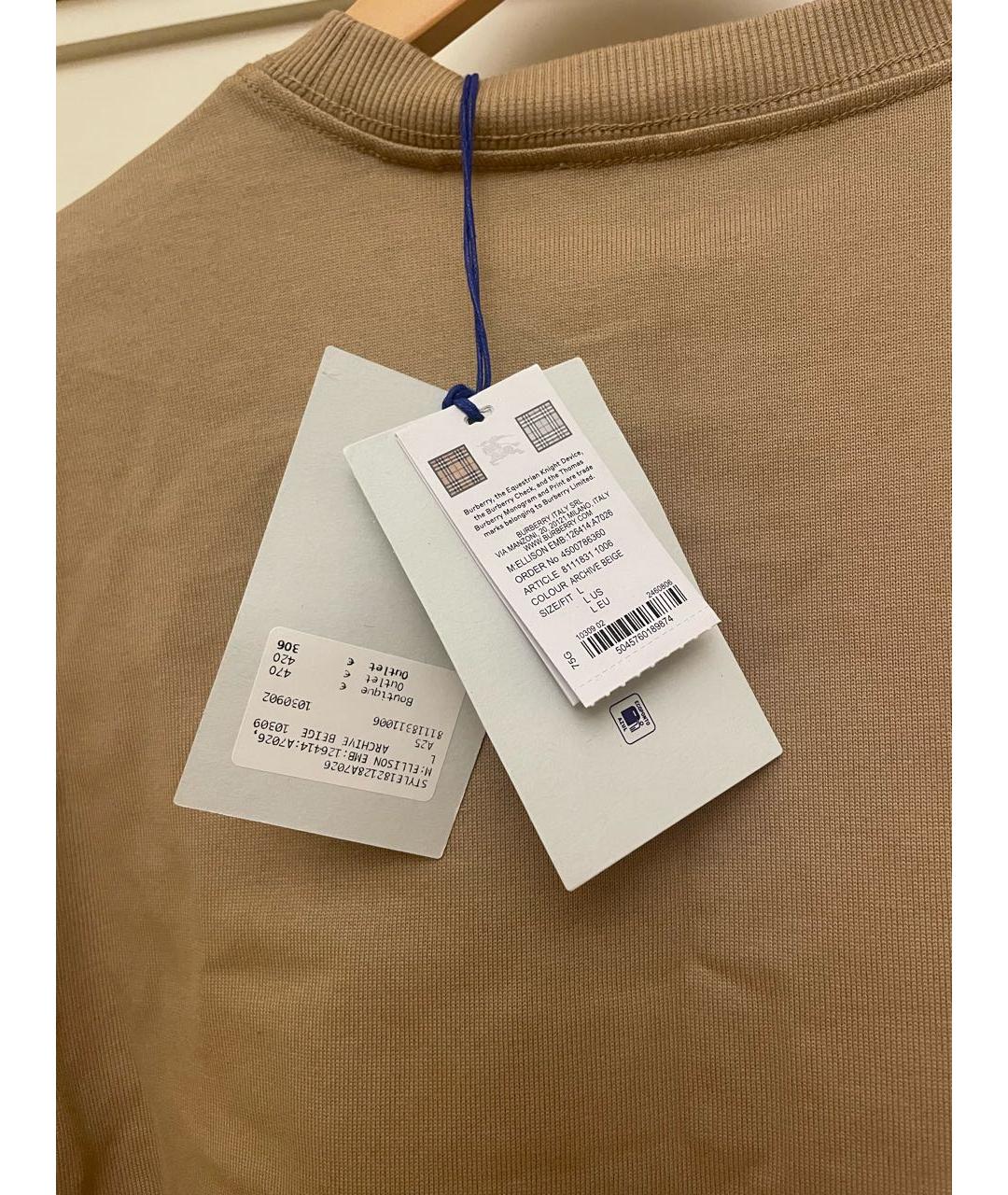 BURBERRY Бежевая хлопковая футболка, фото 3