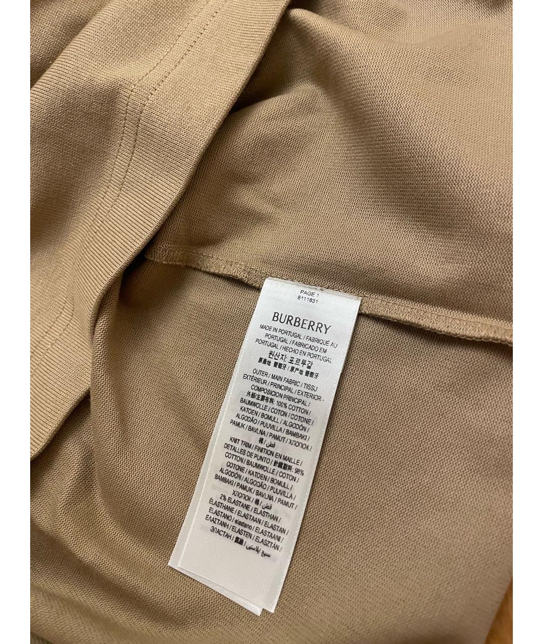 BURBERRY Бежевая хлопковая футболка, фото 6