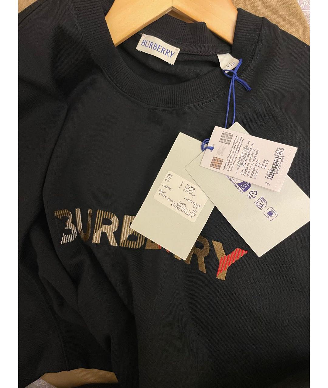 BURBERRY Темно-синяя хлопковая футболка, фото 5