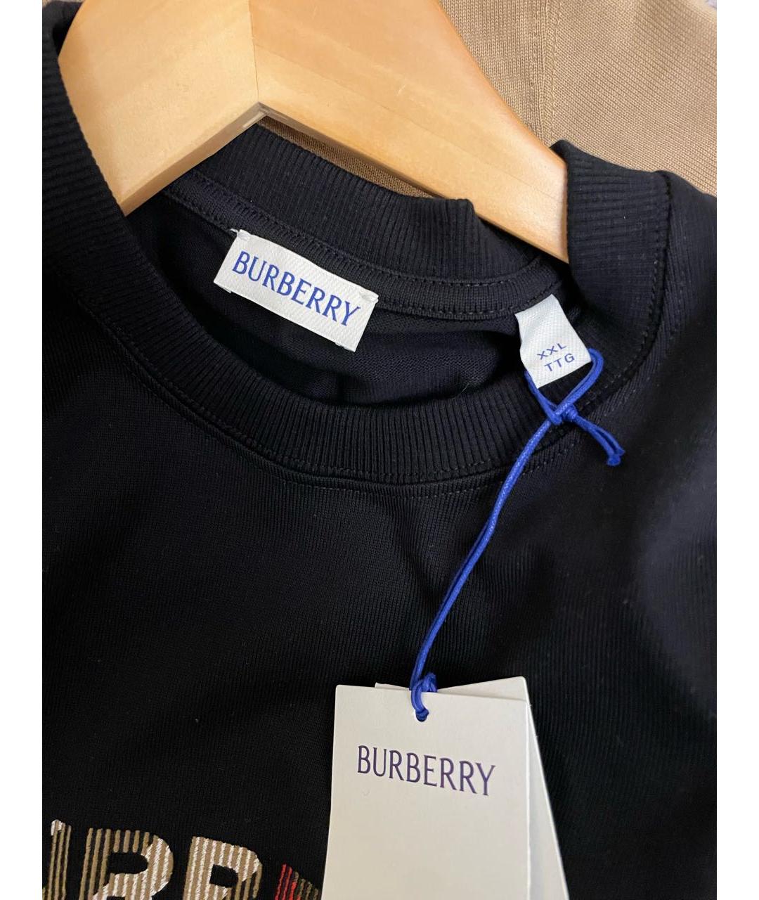 BURBERRY Темно-синяя хлопковая футболка, фото 3
