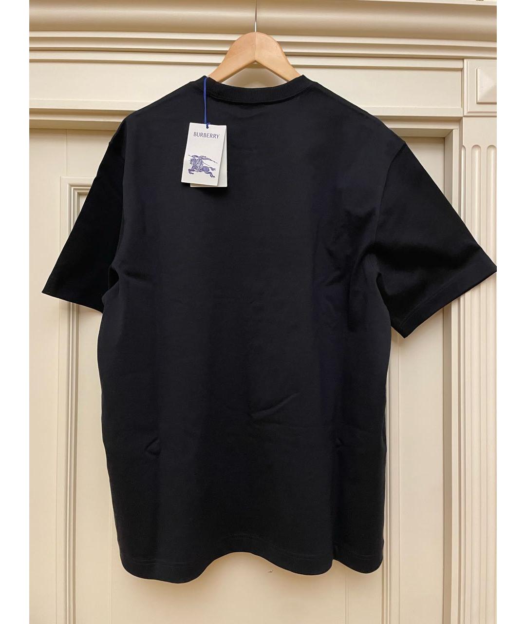 BURBERRY Темно-синяя хлопковая футболка, фото 2
