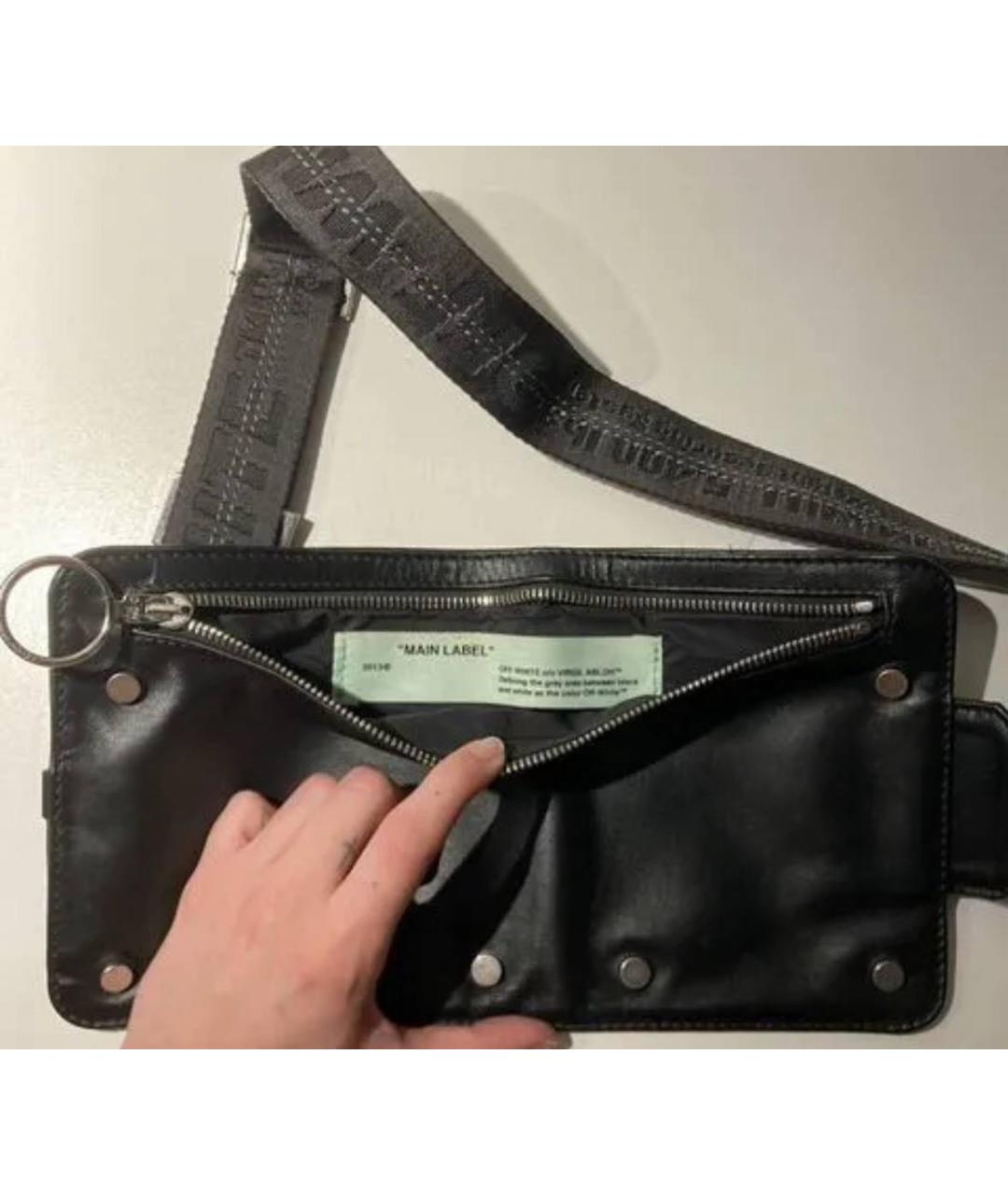 OFF-WHITE Черная кожаная поясная сумка, фото 2
