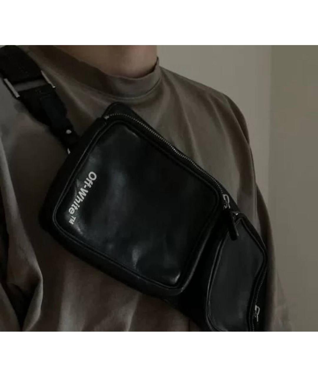 OFF-WHITE Черная кожаная поясная сумка, фото 3