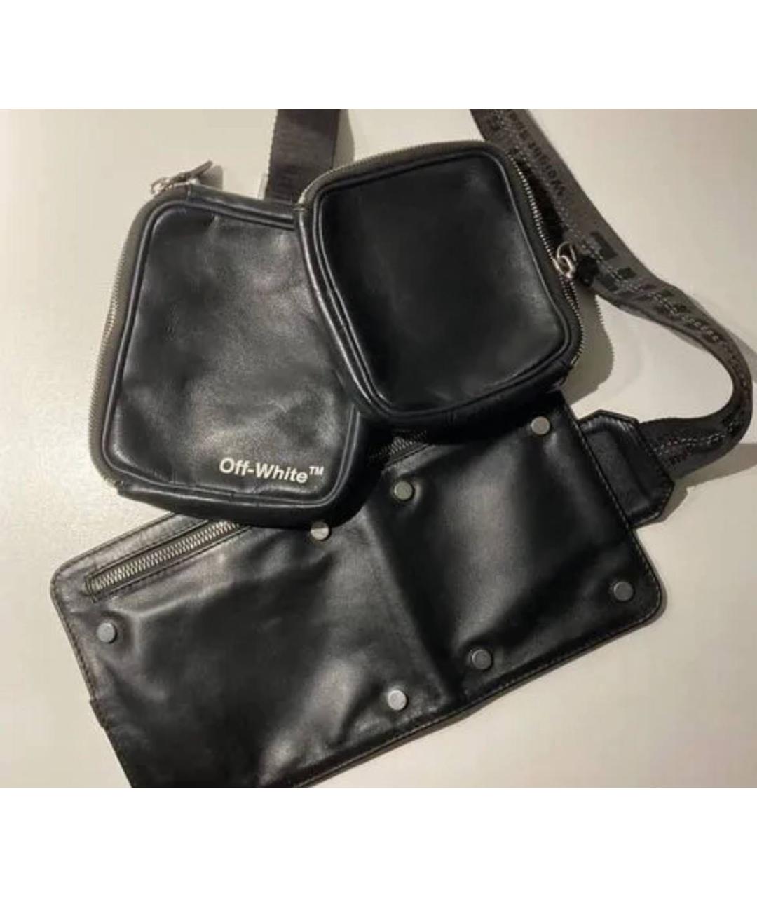 OFF-WHITE Черная кожаная поясная сумка, фото 4