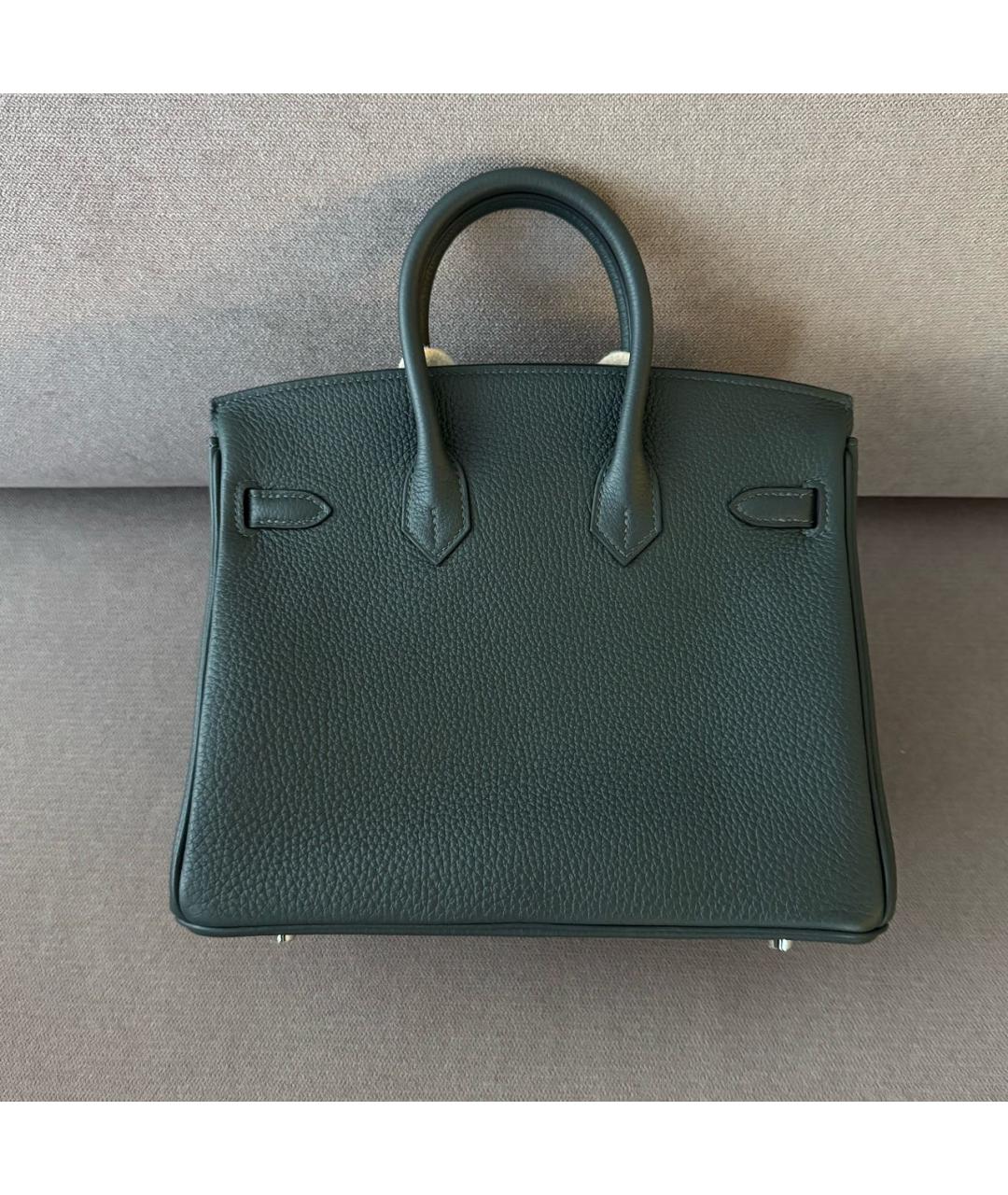 HERMES Хаки кожаная сумка с короткими ручками, фото 3