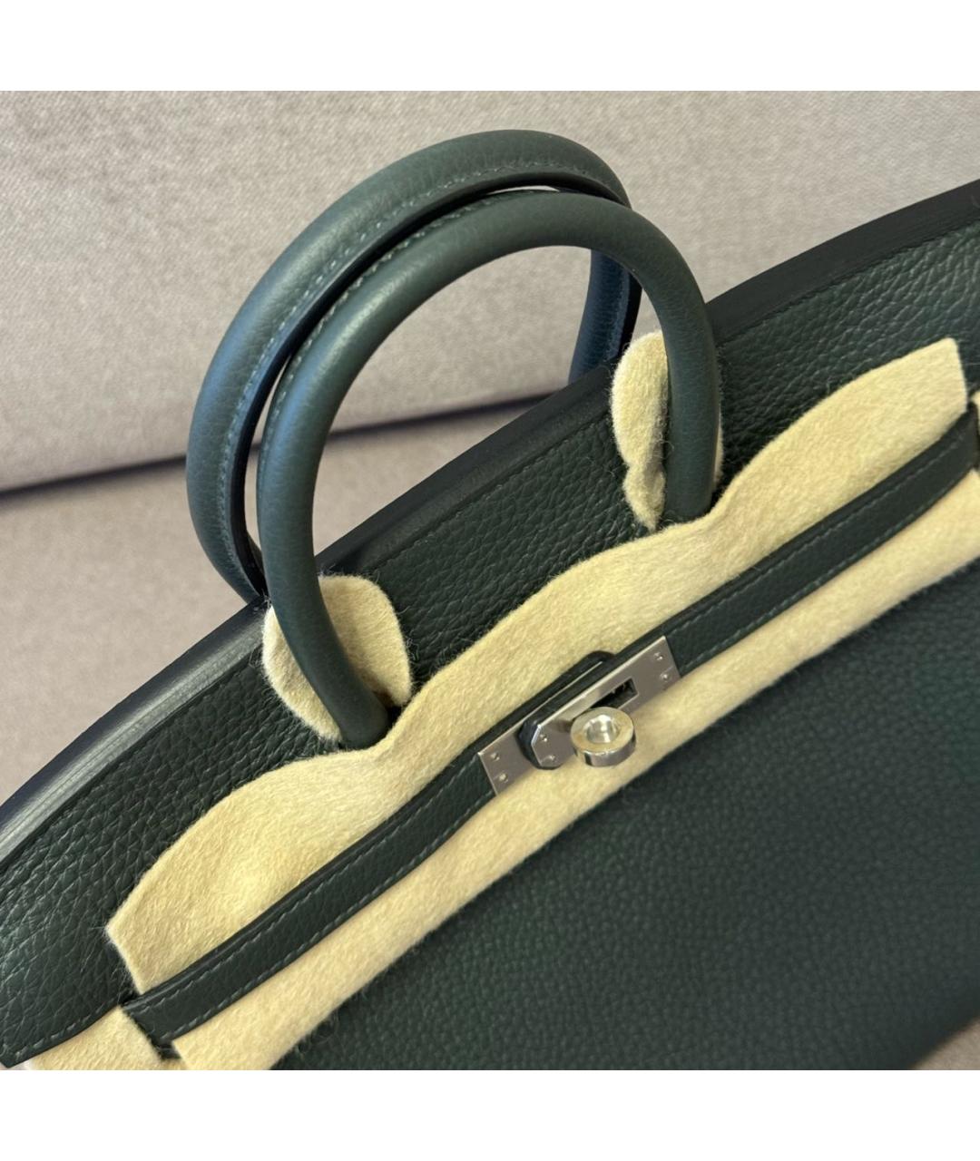 HERMES Хаки кожаная сумка с короткими ручками, фото 7