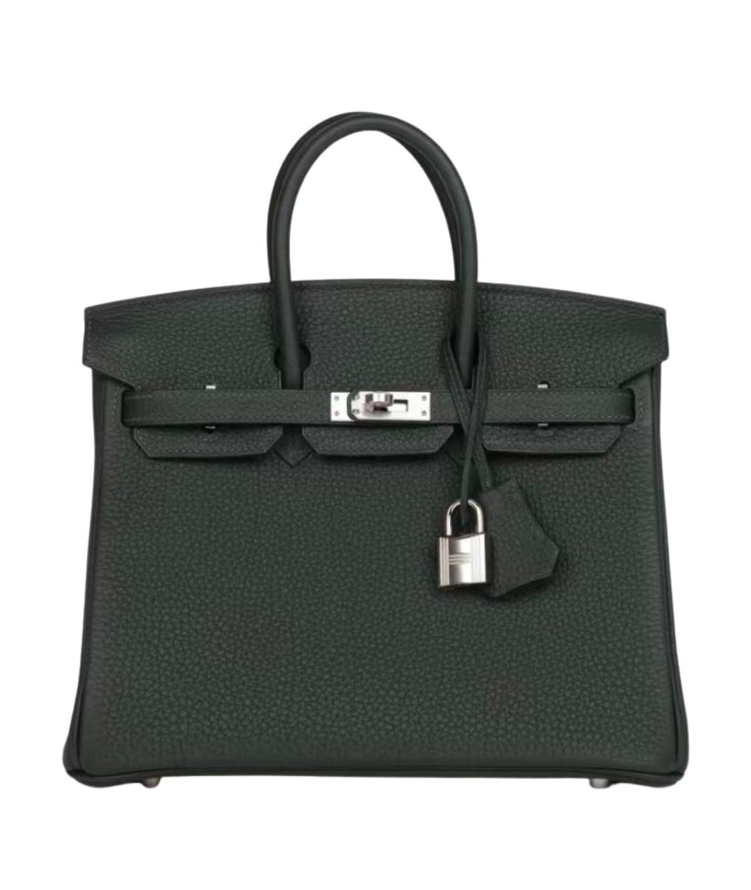 HERMES Хаки кожаная сумка с короткими ручками, фото 1