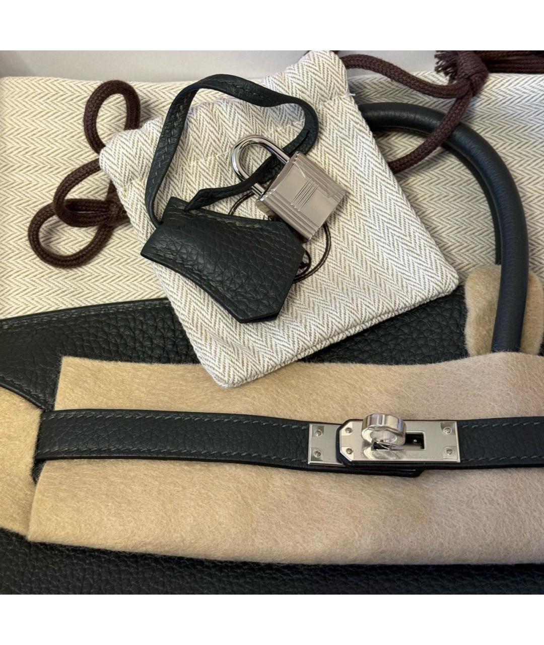 HERMES Хаки кожаная сумка с короткими ручками, фото 8