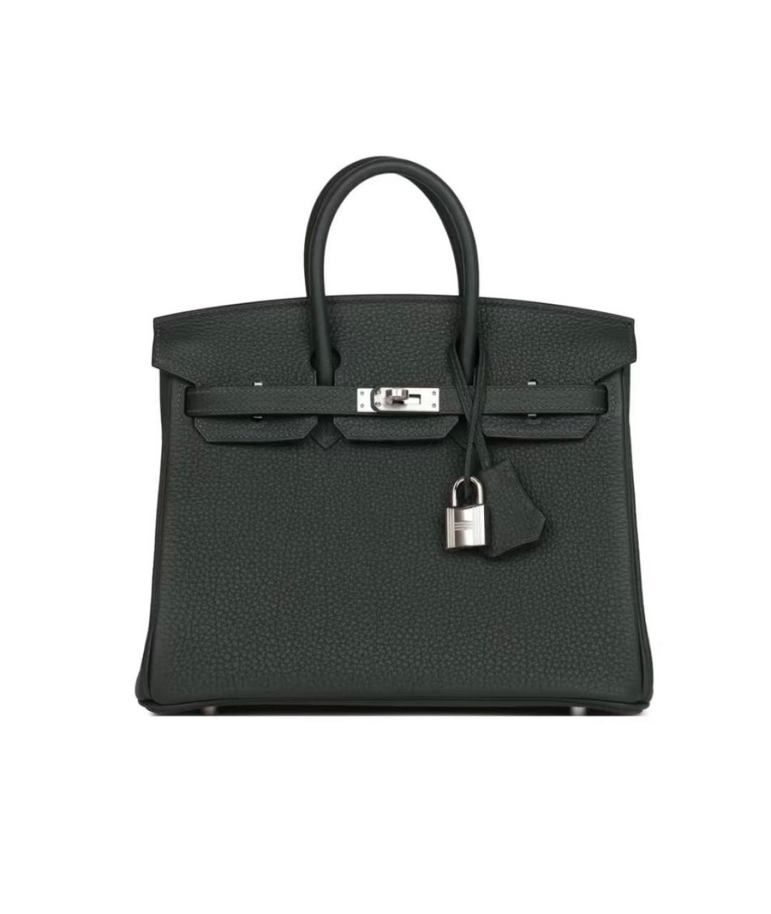 HERMES Хаки кожаная сумка с короткими ручками, фото 9