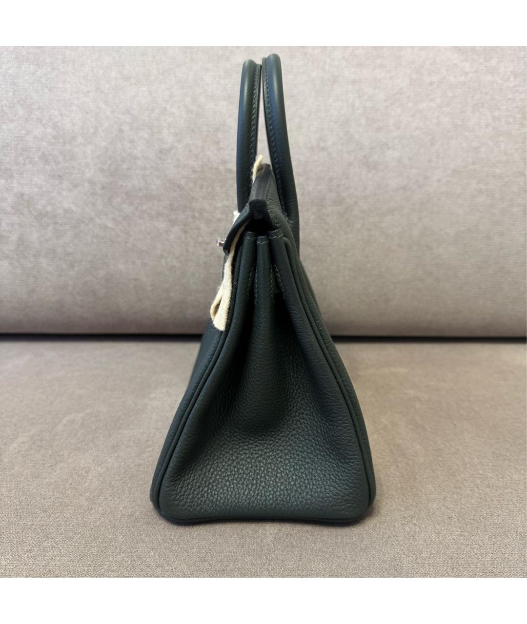 HERMES Хаки кожаная сумка с короткими ручками, фото 5