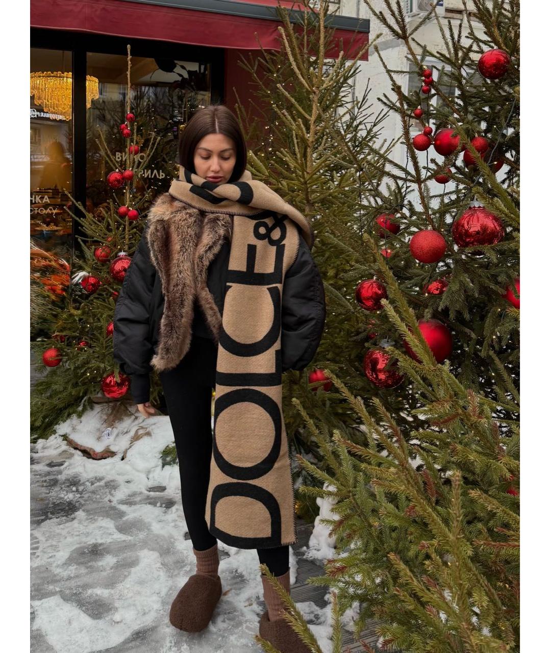 DOLCE&GABBANA Коричневый шерстяной шарф, фото 5