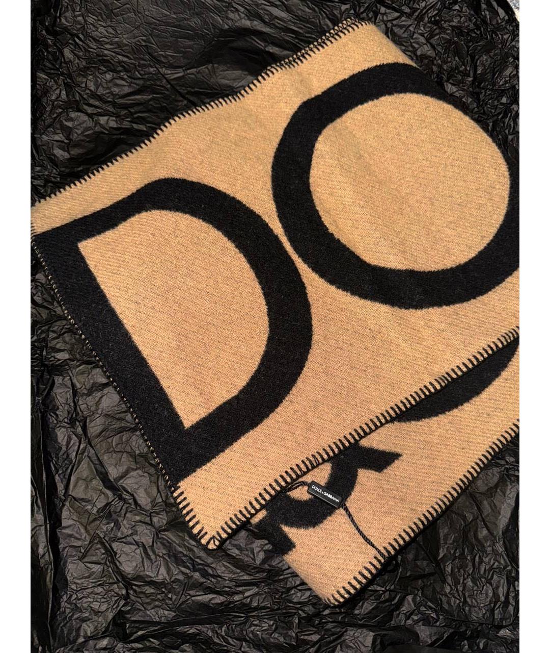 DOLCE&GABBANA Коричневый шерстяной шарф, фото 4