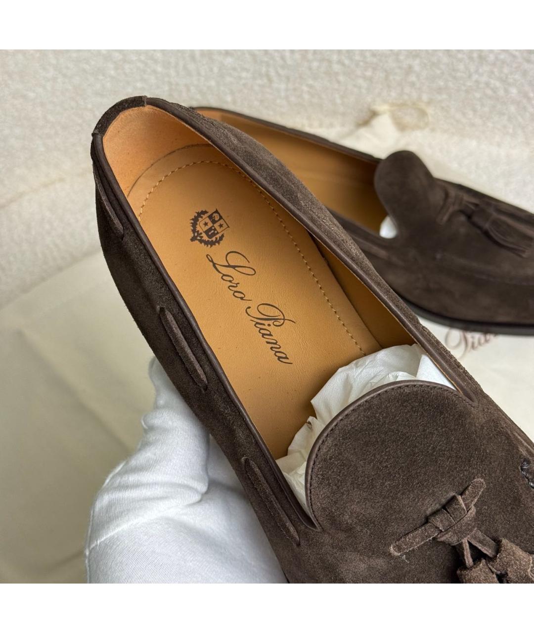 LORO PIANA Коричневые замшевые туфли, фото 7