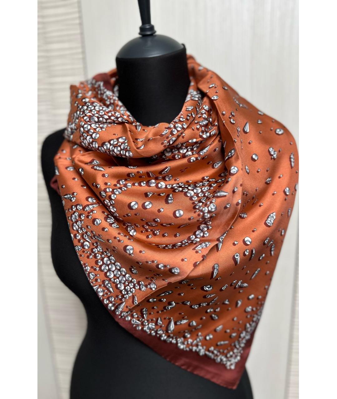 GUCCI Коричневый шелковый платок, фото 8