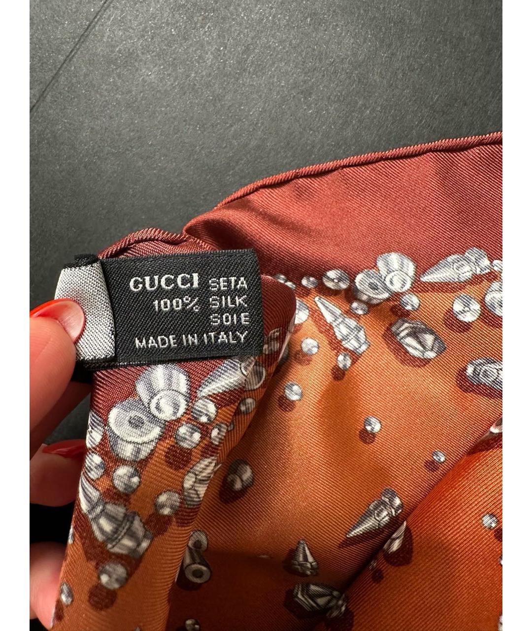 GUCCI Коричневый шелковый платок, фото 5