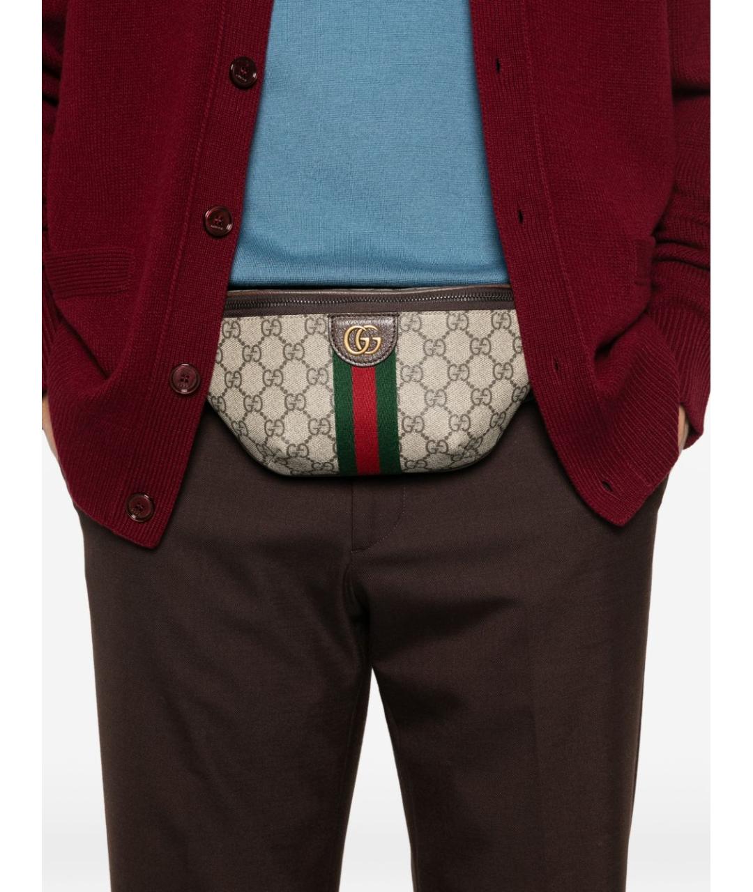 GUCCI Бежевая кожаная поясная сумка, фото 2