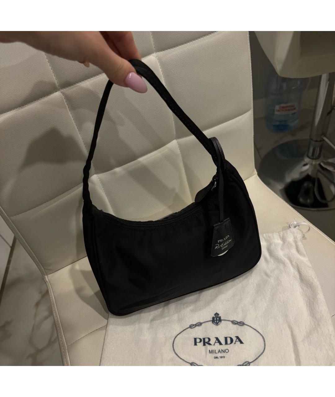 PRADA Черная тканевая сумка с короткими ручками, фото 4