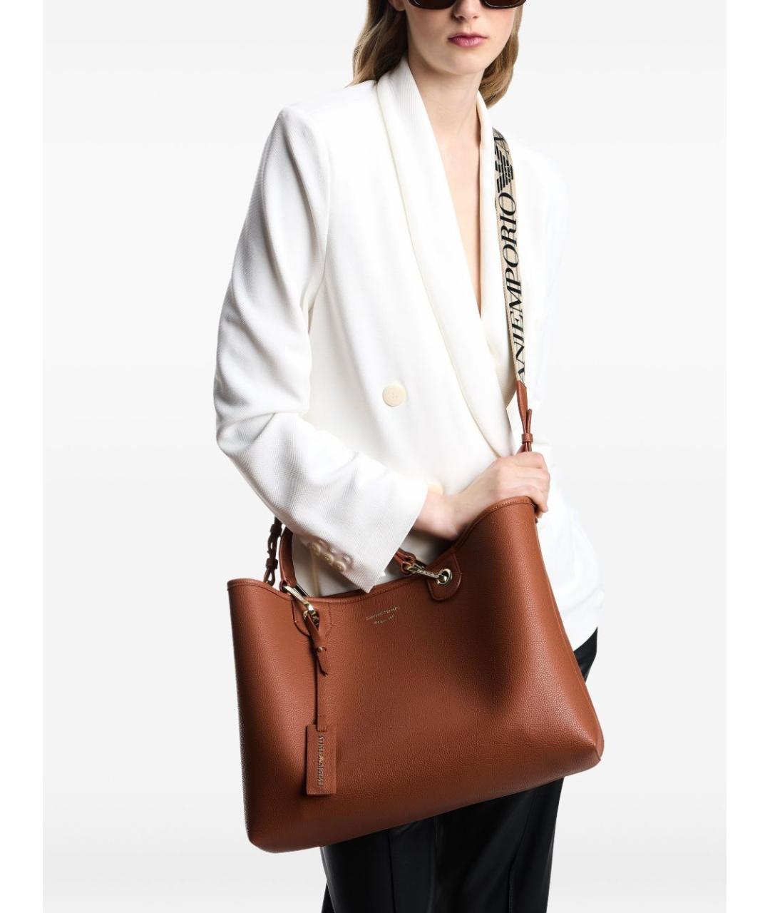EMPORIO ARMANI Коричневая сумка тоут из искусственной кожи, фото 4