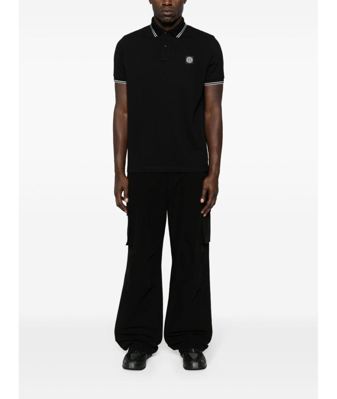 STONE ISLAND Черное хлопко-эластановое поло с коротким рукавом, фото 5