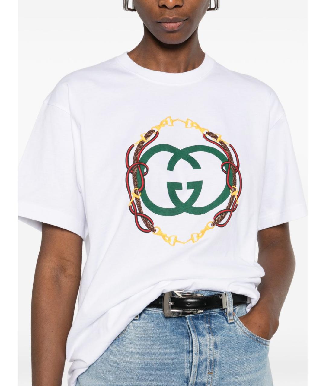 GUCCI Белая хлопковая футболка, фото 4