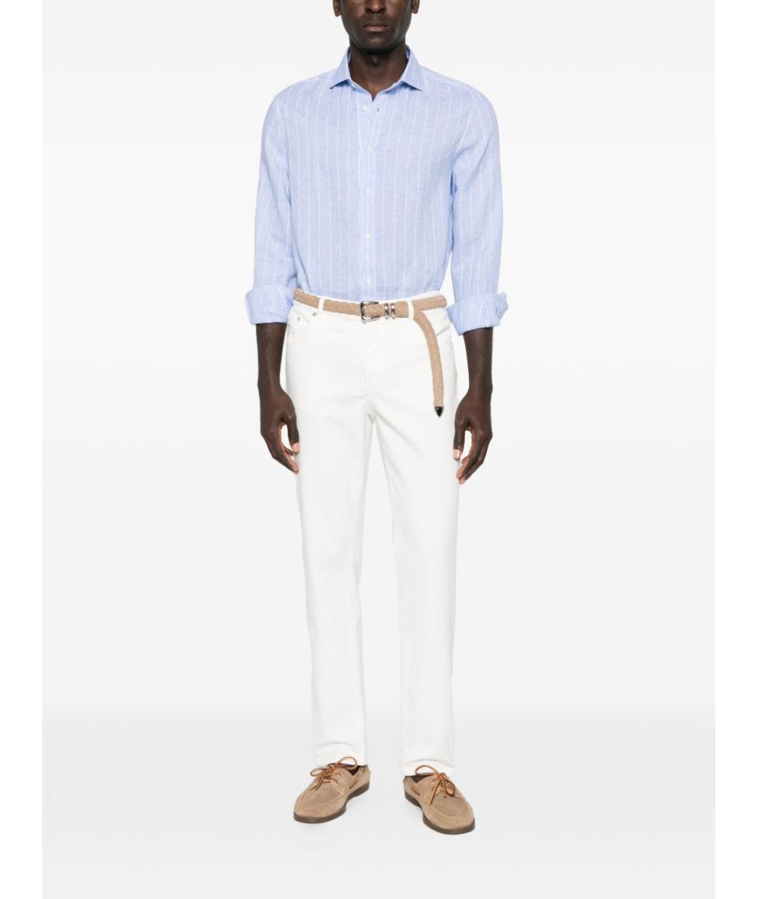 BRUNELLO CUCINELLI Синяя льняная классическая рубашка, фото 3