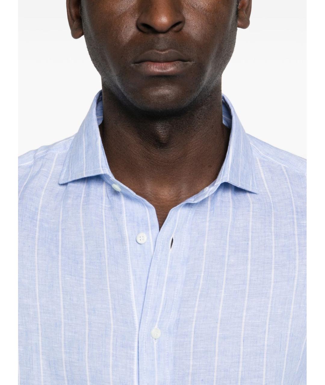 BRUNELLO CUCINELLI Синяя льняная классическая рубашка, фото 5