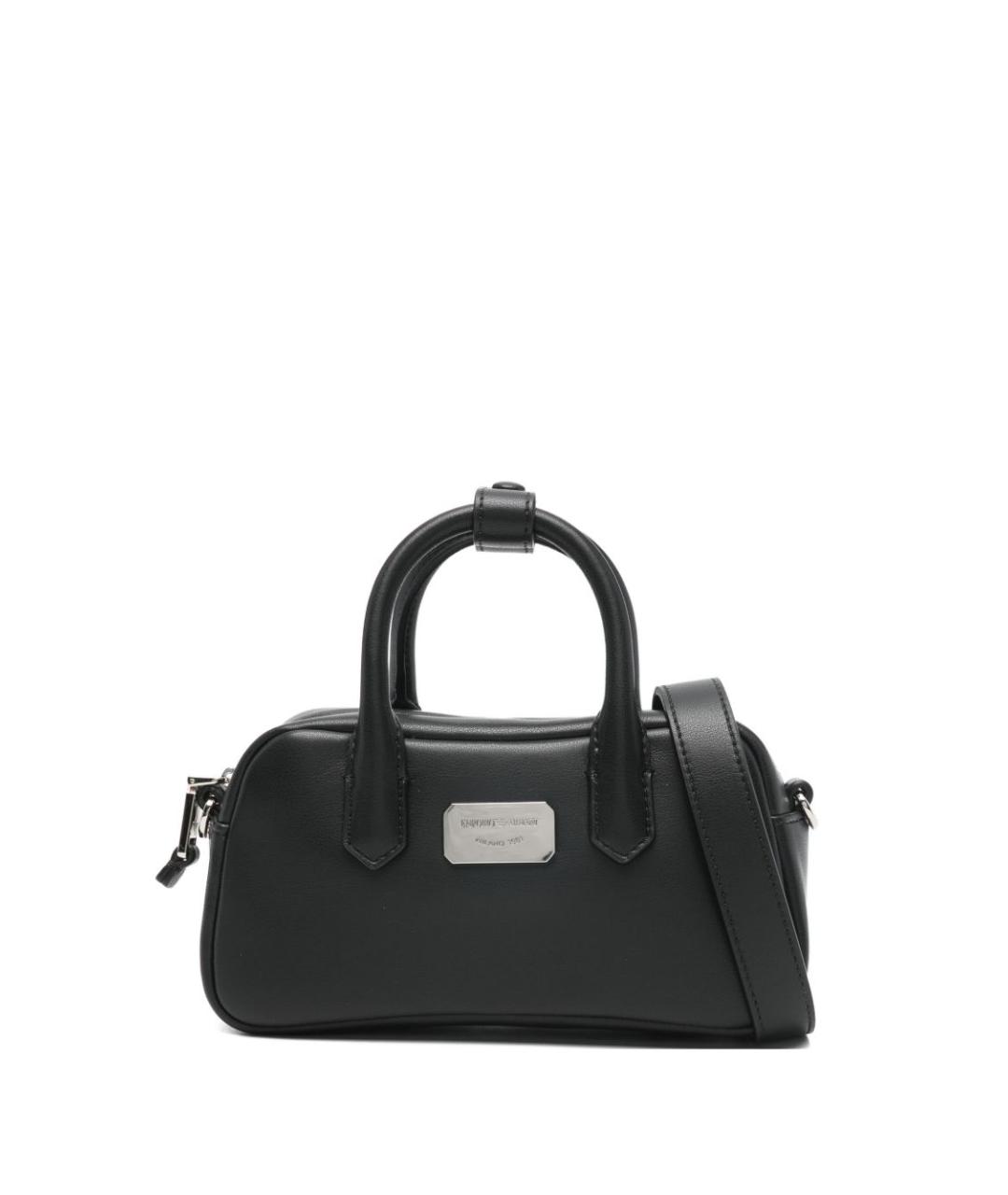 EMPORIO ARMANI Черная кожаная сумка с короткими ручками, фото 1