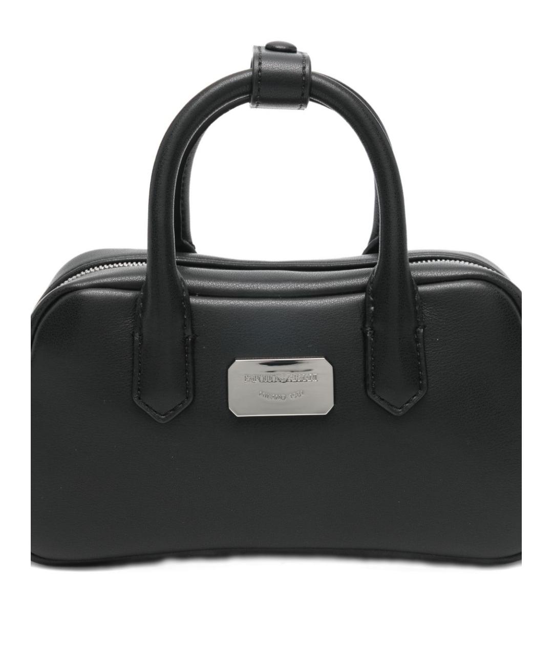 EMPORIO ARMANI Черная кожаная сумка с короткими ручками, фото 4
