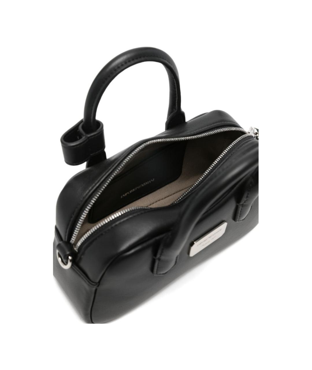 EMPORIO ARMANI Черная кожаная сумка с короткими ручками, фото 3