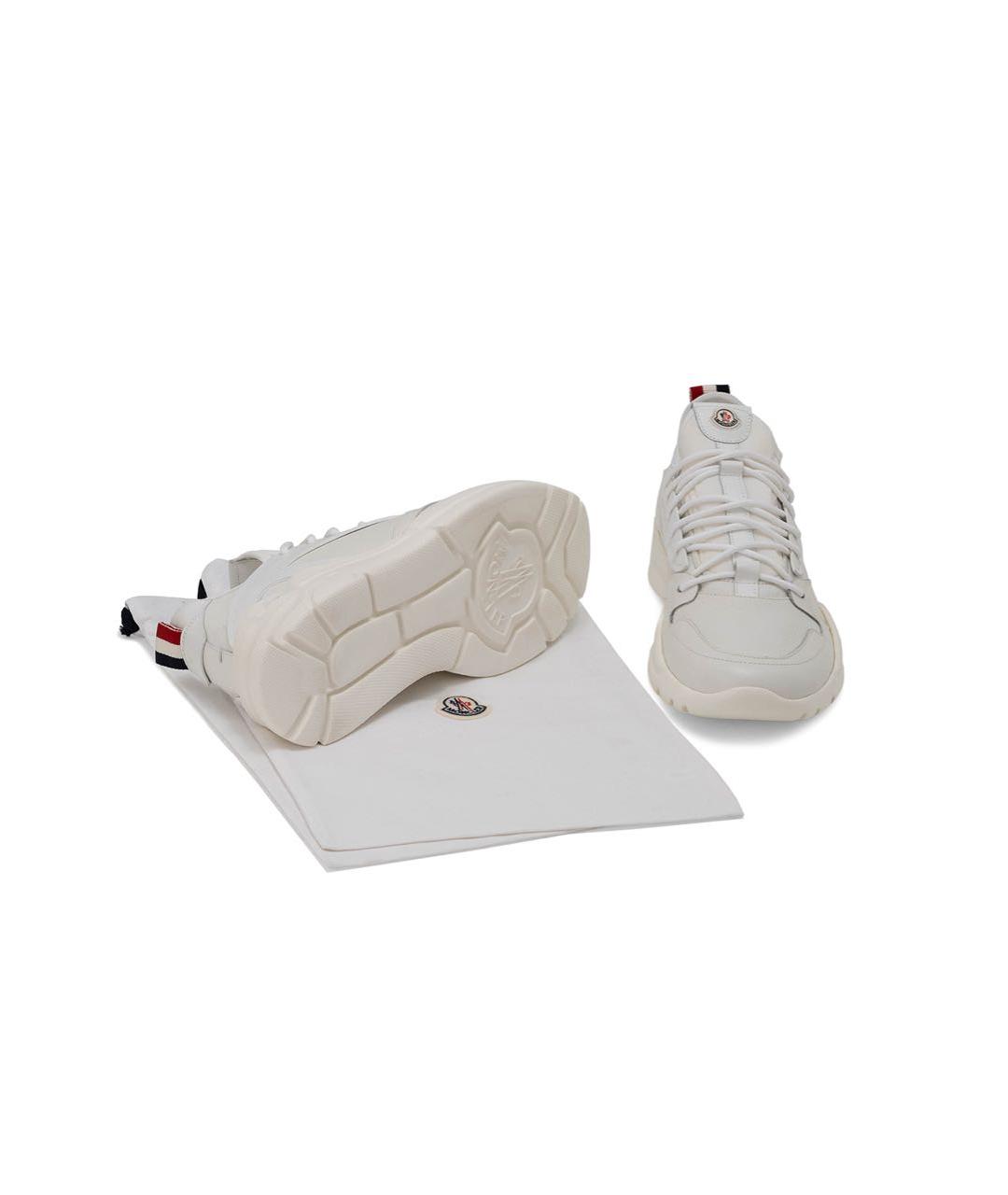 MONCLER Белые кожаные низкие кроссовки / кеды, фото 5