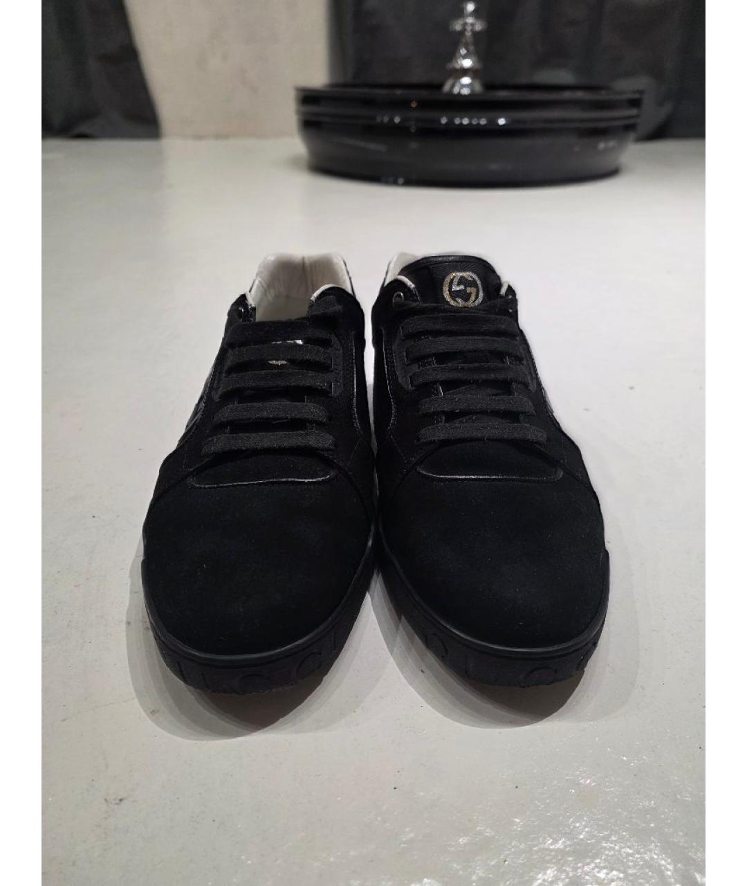 GUCCI Черные замшевые низкие кроссовки / кеды, фото 2