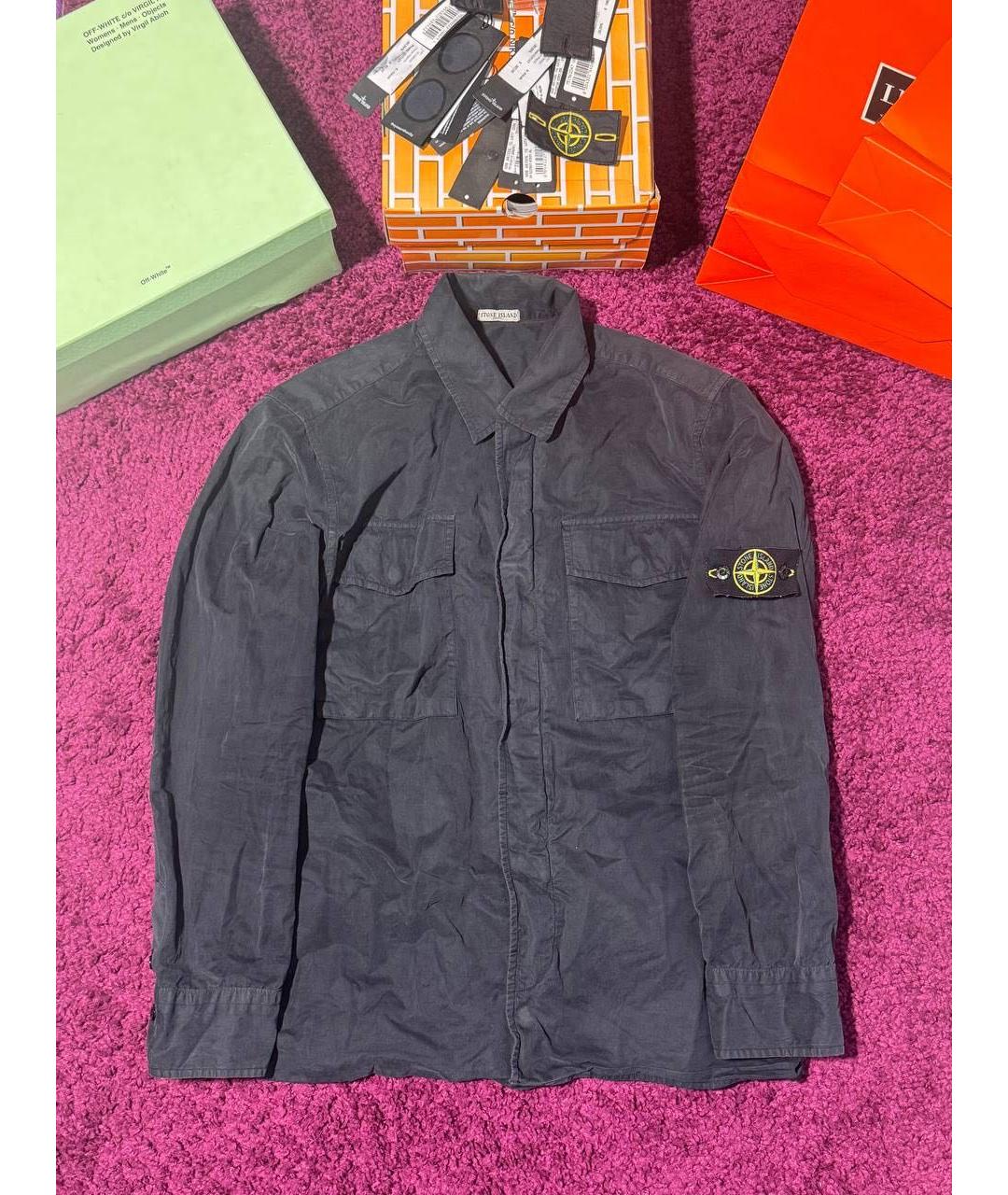 STONE ISLAND Темно-синяя хлопковая кэжуал рубашка, фото 5