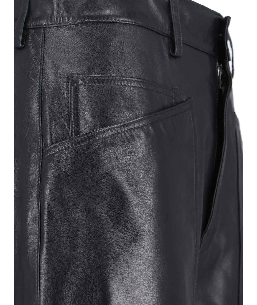 NILI LOTAN Черные кожаные прямые брюки, фото 4