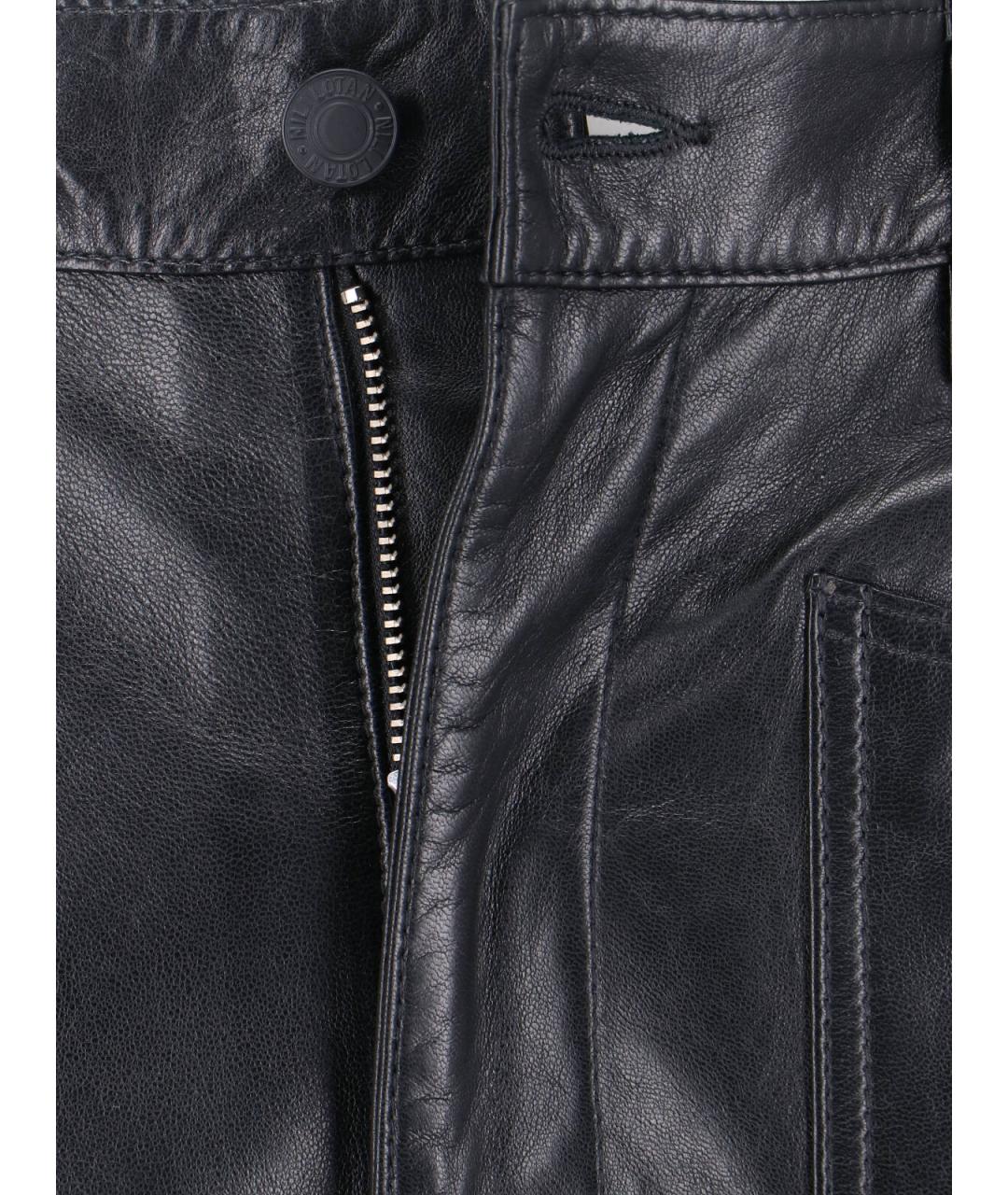 NILI LOTAN Черные кожаные прямые брюки, фото 5