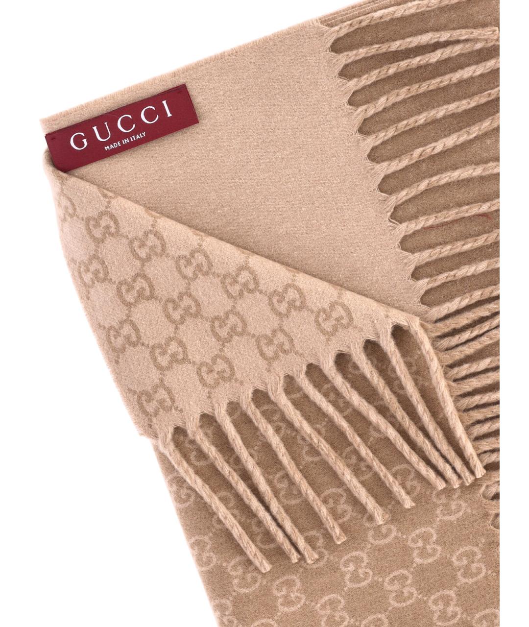 GUCCI Бежевый шерстяной шарф, фото 3