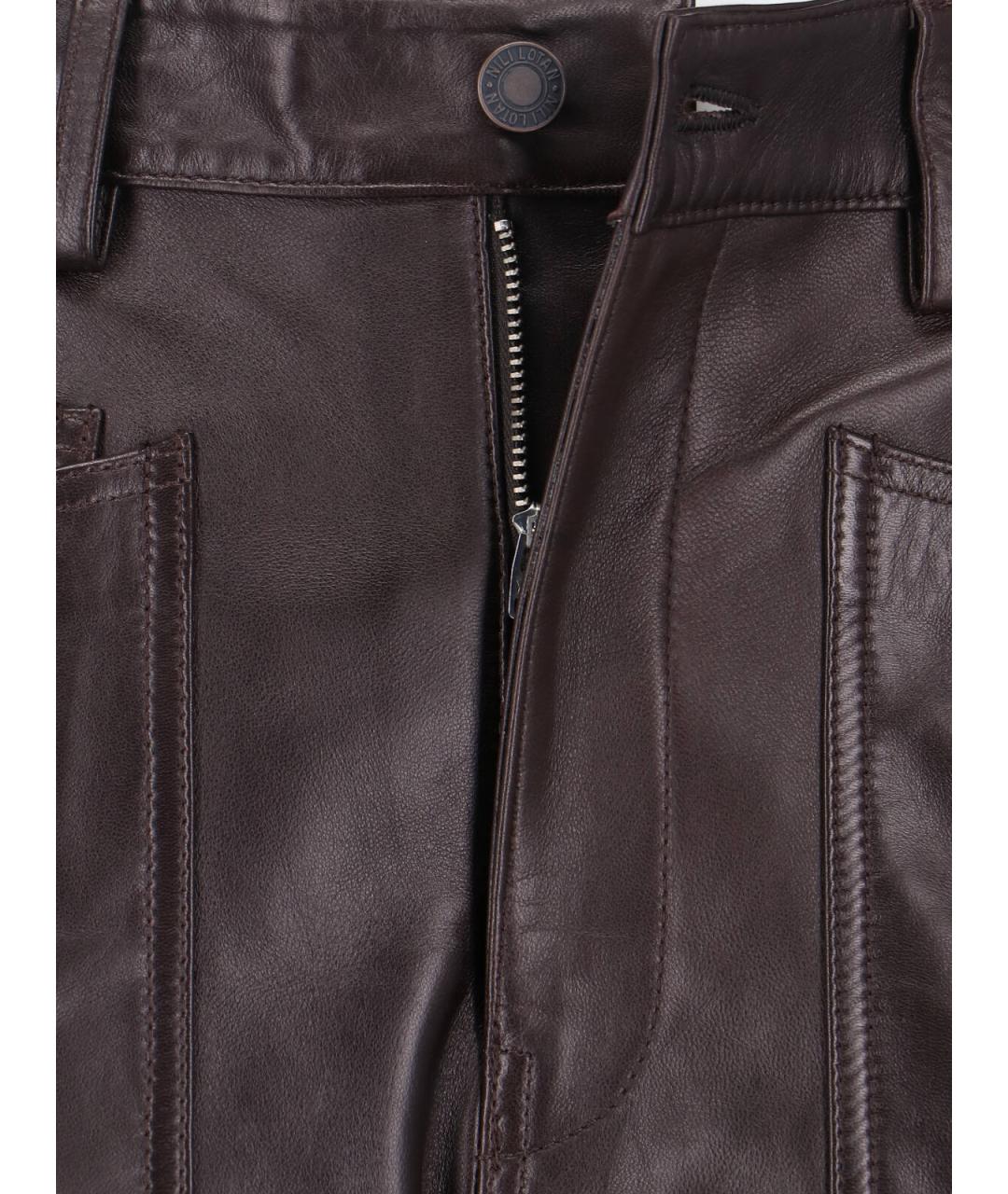 NILI LOTAN Коричневые кожаные прямые брюки, фото 5